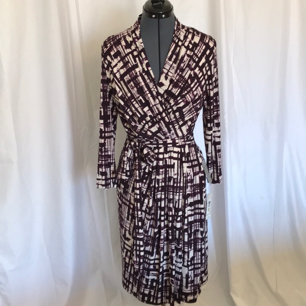 NWT! Purple print Mock wrap dress